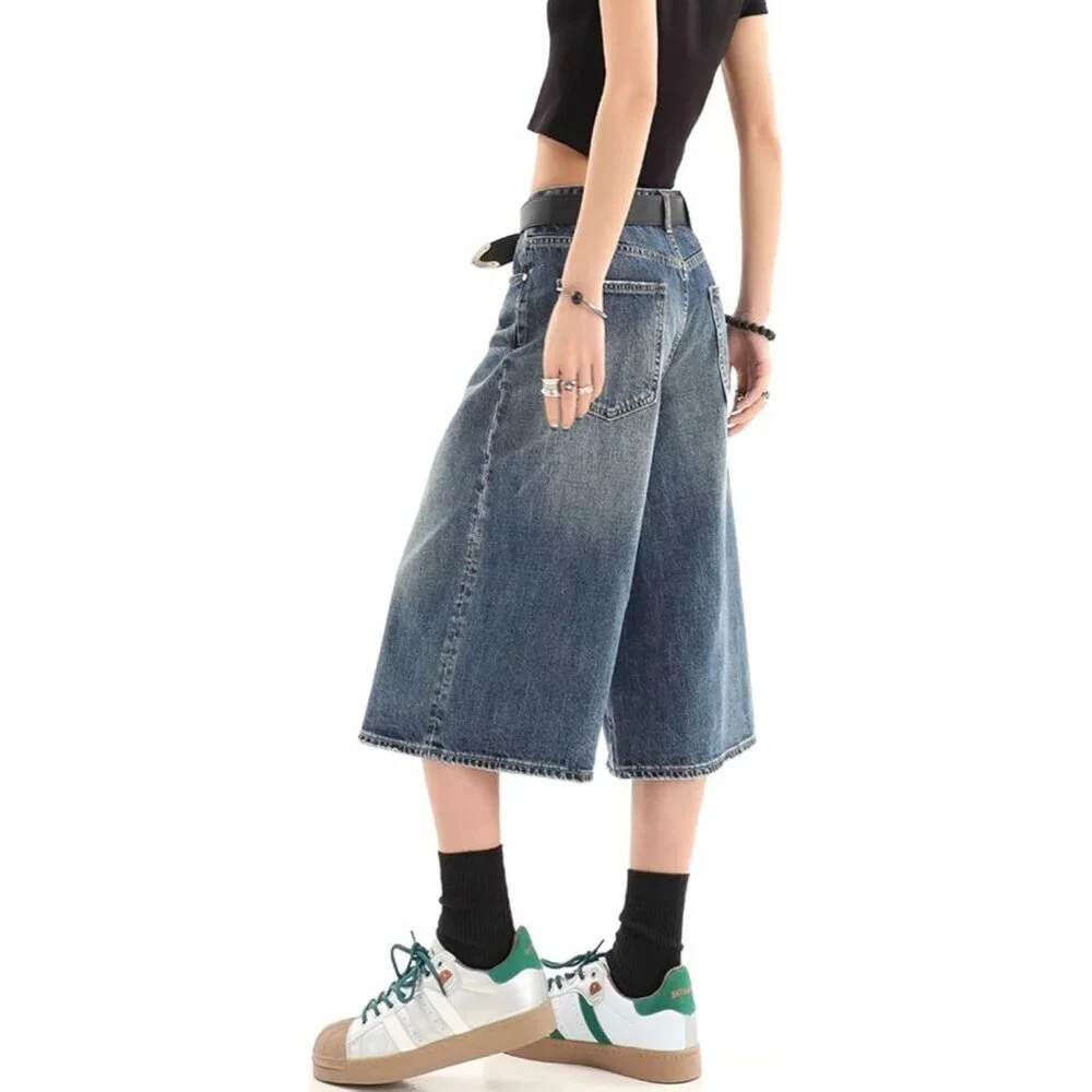 Baggy Wide Leg Cropped Denim Jeans for Women Men Casual Summer Clothes